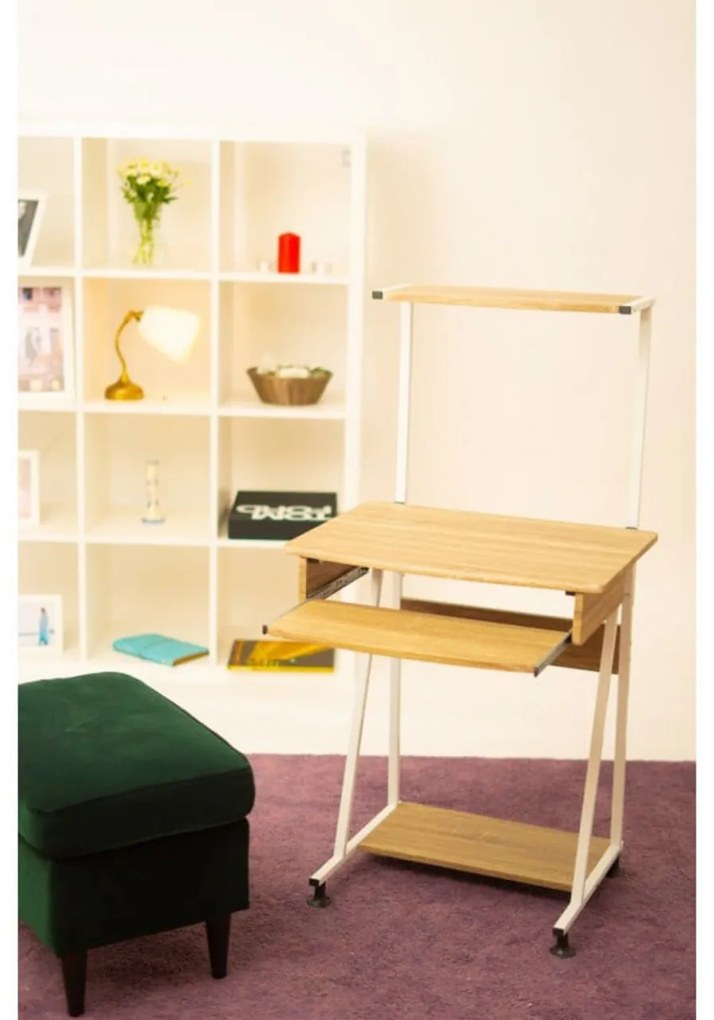 Birou pentru copii Novokids™ Shelf Computer desk, Cadru metalic, Cu raft depozitare si tavita retractabila pentru tastatura, Dimensiuni 60x50x117 cm,