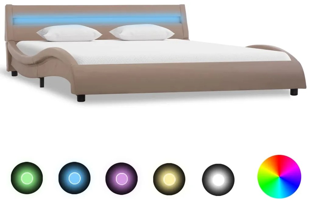 285698 vidaXL Cadru de pat cu LED, cappuccino, 120 x 200 cm, piele ecologică