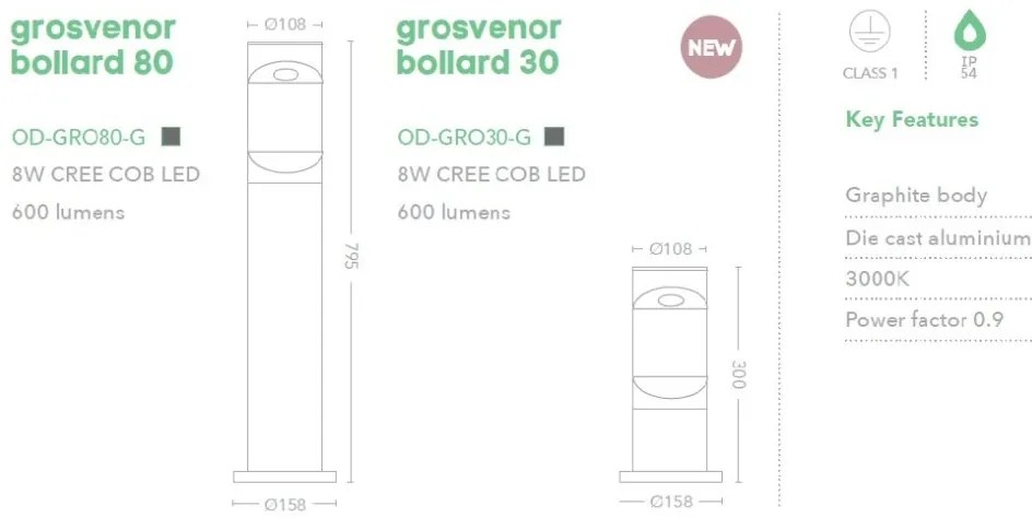 Stalp iluminat exterior IP54 LED Grosvenor I bollard 80