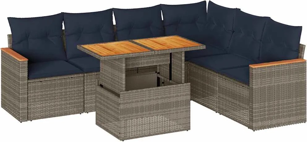 vidaXL Set canapele de grădină, 7 piese, cu perne, gri, poliratan