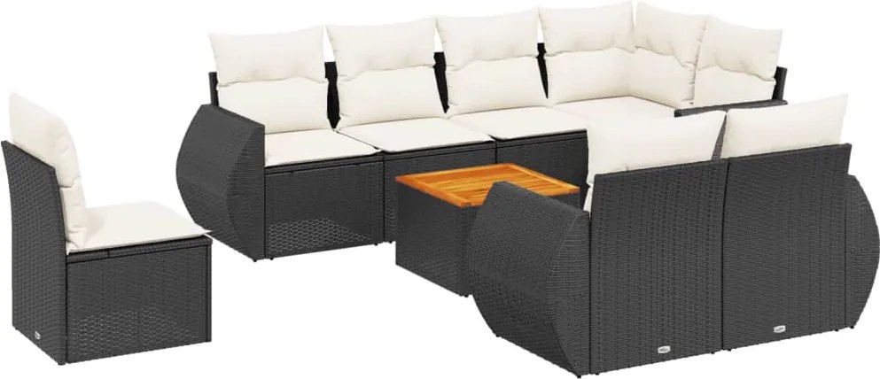 vidaXL Set mobilier de grădină cu perne, 9 piese, negru, poliratan