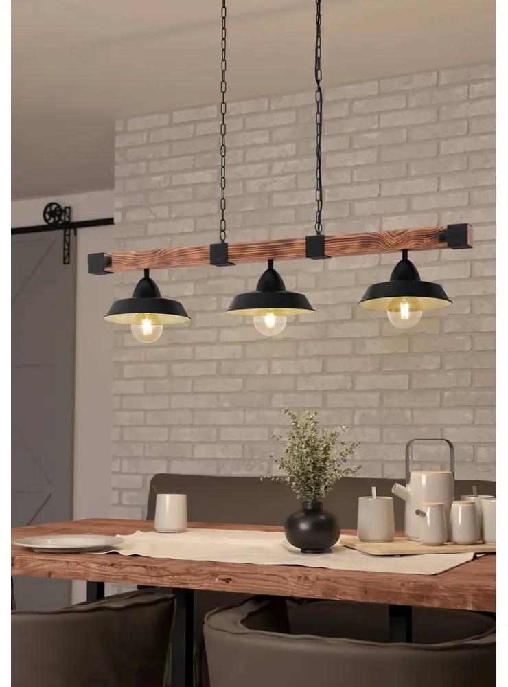 Lustră neagră/în culoare naturală cu abajur din metal OLDBURY – EGLO