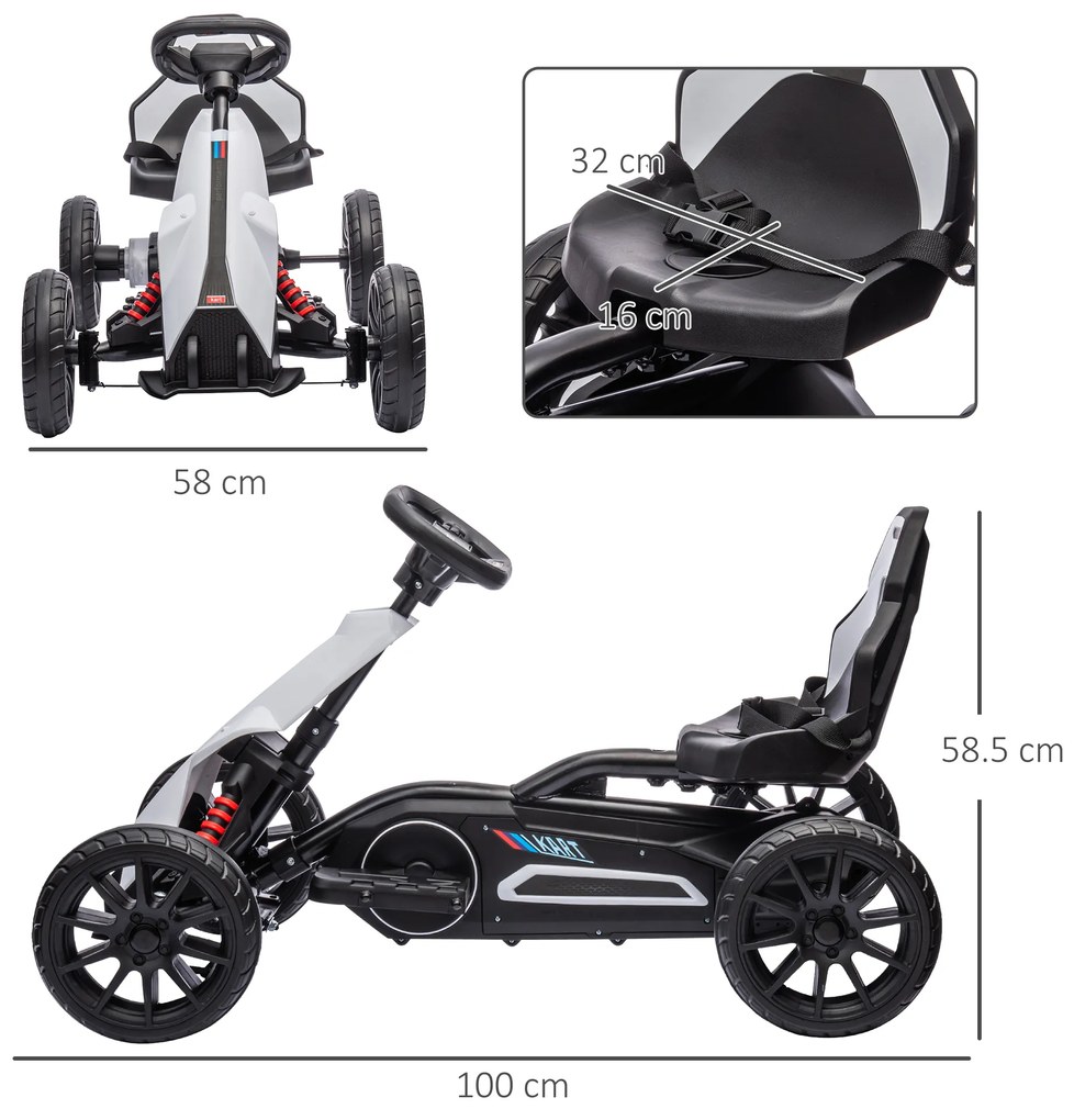 HOMCOM Kart electric pentru copii 12V - Viteză reglabilă 3-5km/h pentru copii de 3-8 ani - scaun reglabil - alb | Aosom Romania