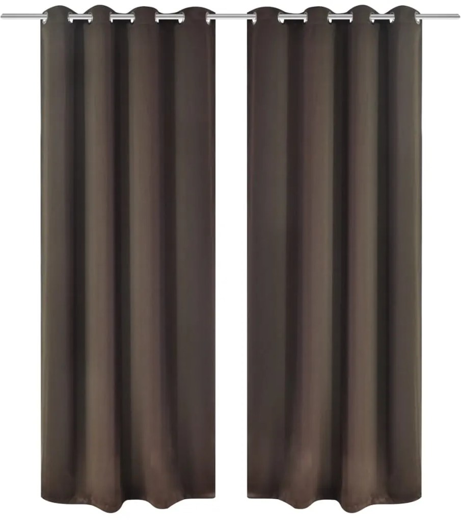 Draperii opace cu inele metalice, 2 buc., maro, 135 x 245 cm