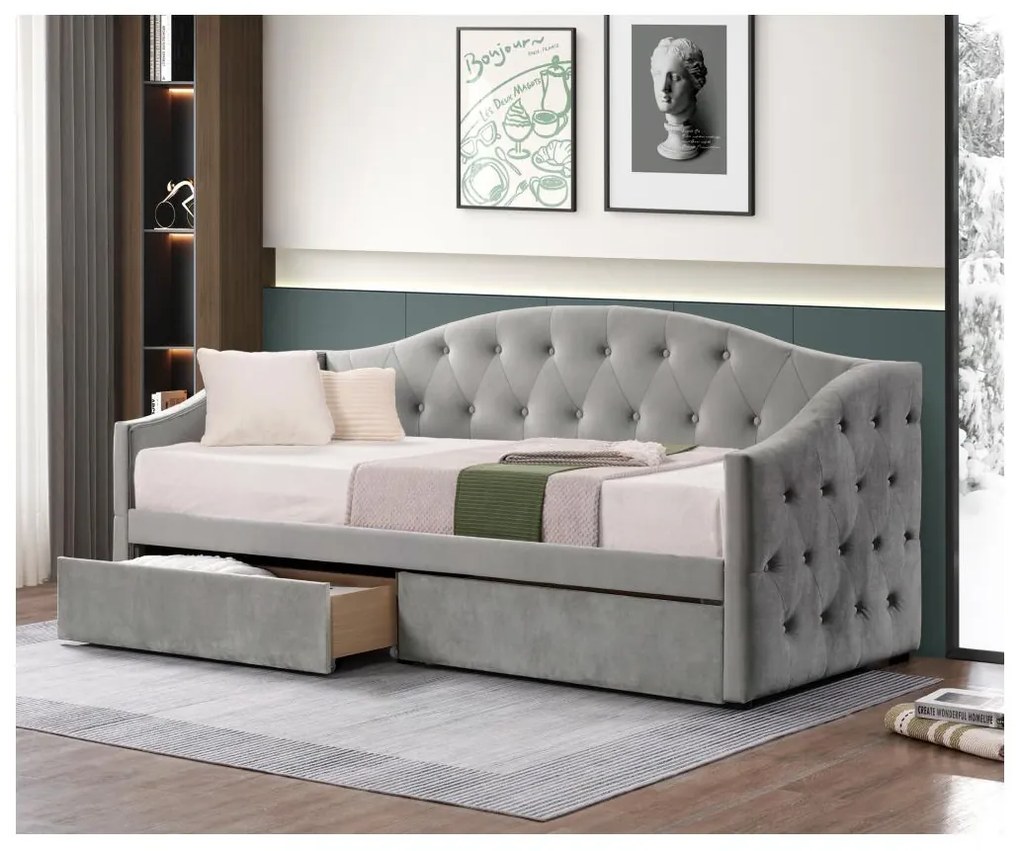 Pat de o persoană (divan) 90 cm Zonas (gri) (cu somieră) (cu sp. depozitare). 1116569