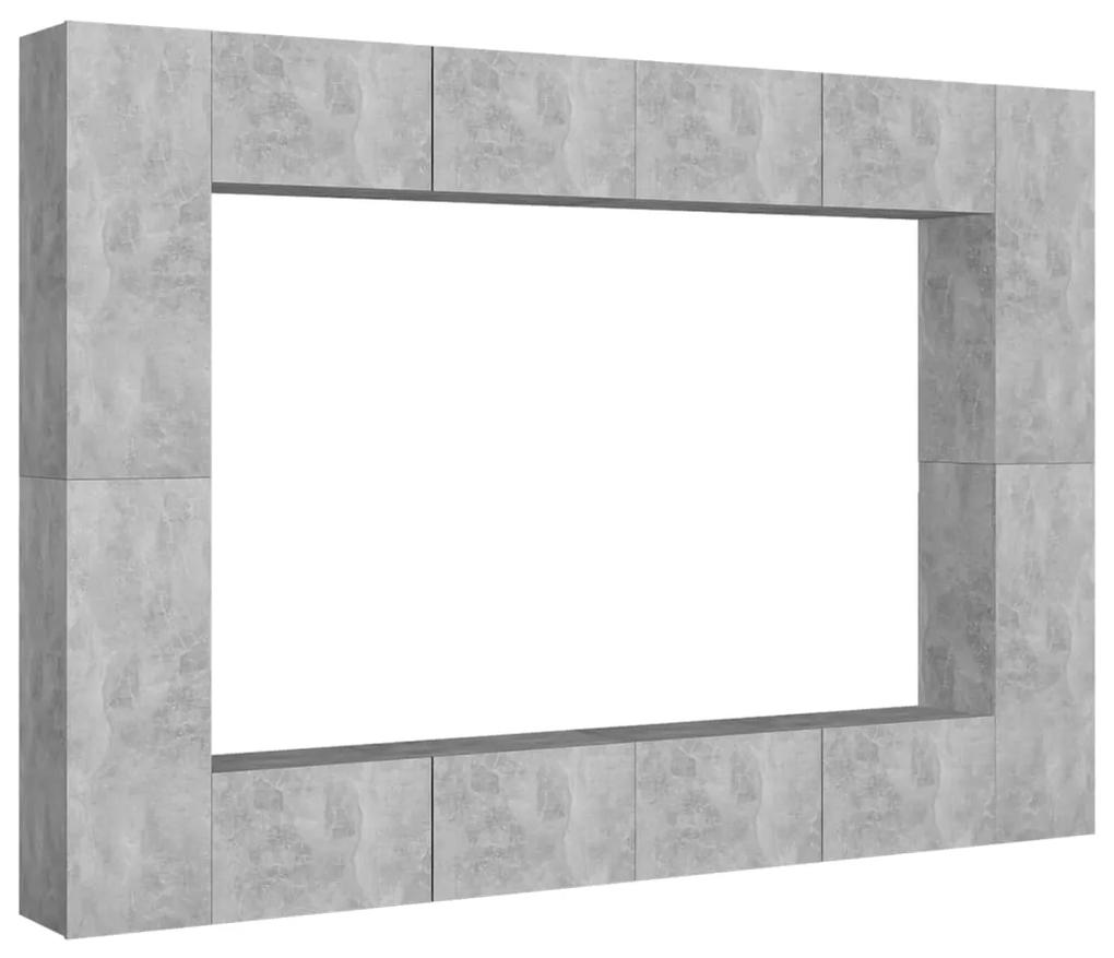 3079090 vidaXL Set de dulapuri TV, 8 piese, gri beton, lemn prelucrat