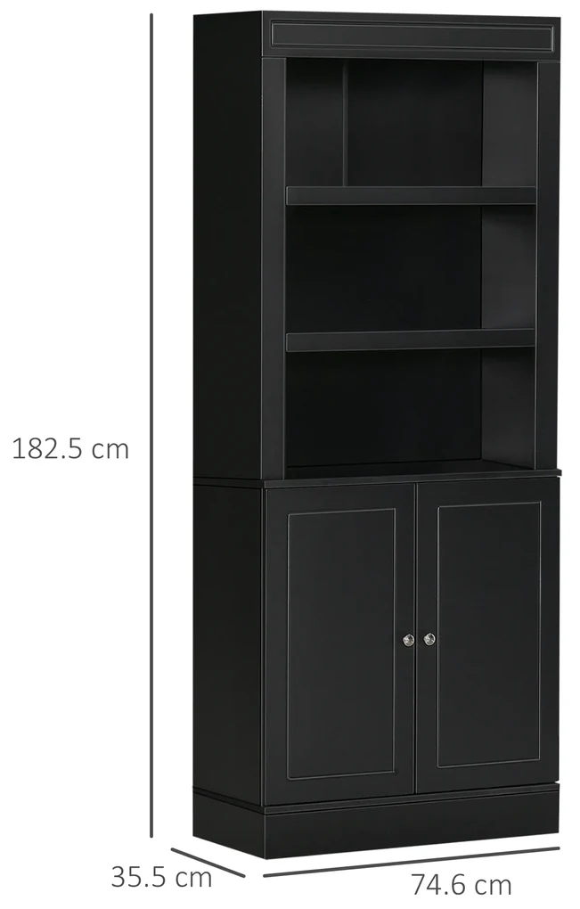 HOMCOM Bufet Bucătărie Lemn cu Spațiu Depozitare, Etajere Ajustabile, Dulap 2 Uși, Design Modern, Negru | Aosom Romania