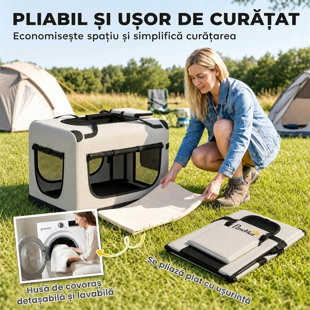 PawHut Transportor Moale Pliabil pentru Câini Mici și Medii, cu Bol, din Țesătură Oxford, Gri Deschis | Aosom Romania