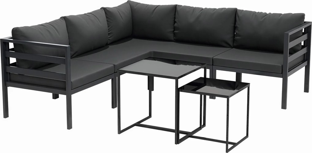 Outsunny Set de Mobilier de Gradina din 7 Piese cu Canapea de Colt, Masa de Cafea, Set de Mobilier Sectional, Gri | Aosom Romania