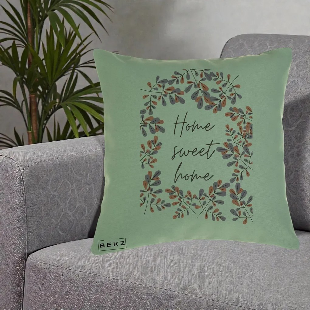 Perna decorativa Home Sweet Home Frunze Colorate, 40x40 cm cu Umplutura, Verde, BEKZ
