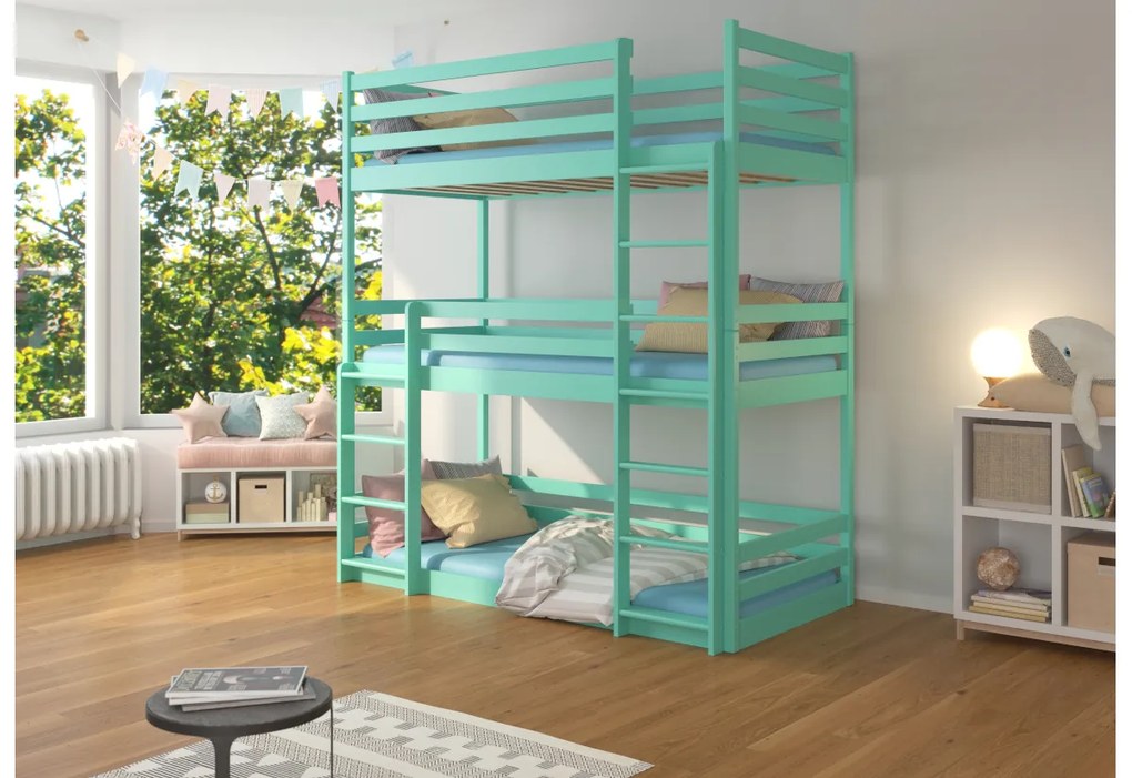 Supermobel Pat supraetajat pentru copii TEDRO + 3x saltea, 80x180, galben