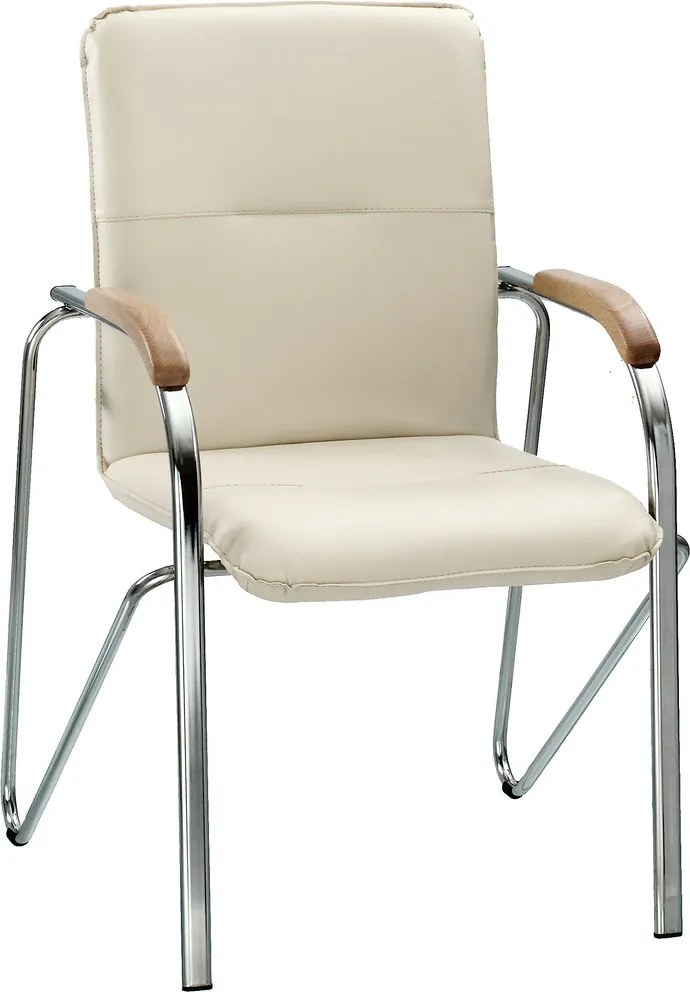 Scaun vizitator MULLER Wood, Crem piele ecologica
