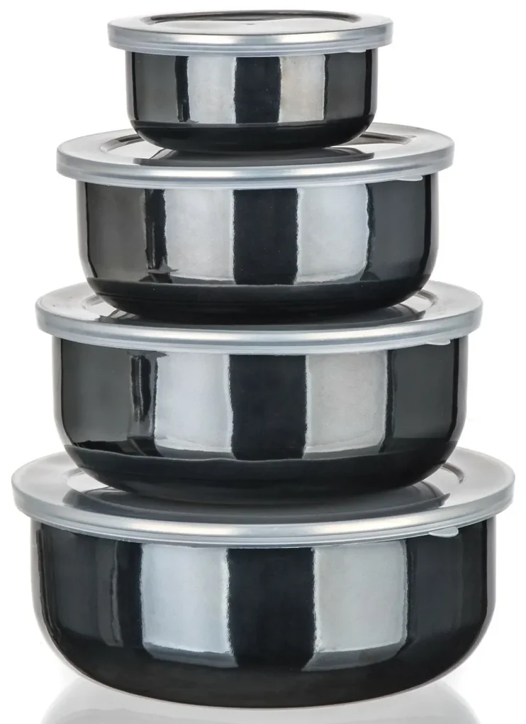 Banchet Set de boluri emailate METALLIC Negru, 8buc
