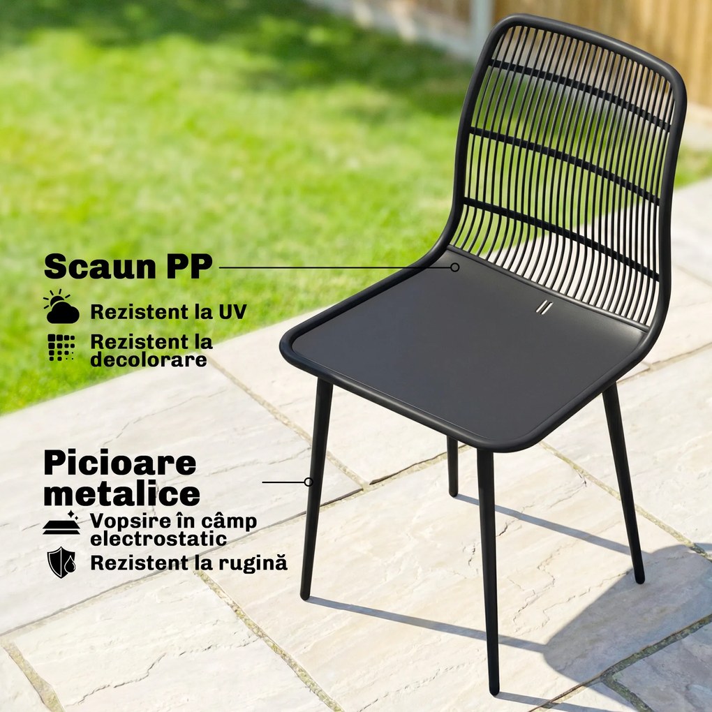 Outsunny Scaune de Dining pentru Exterior Set de 4, Scaune de Grădină cu Spatar Fisurat, Negru | Aosom Romania