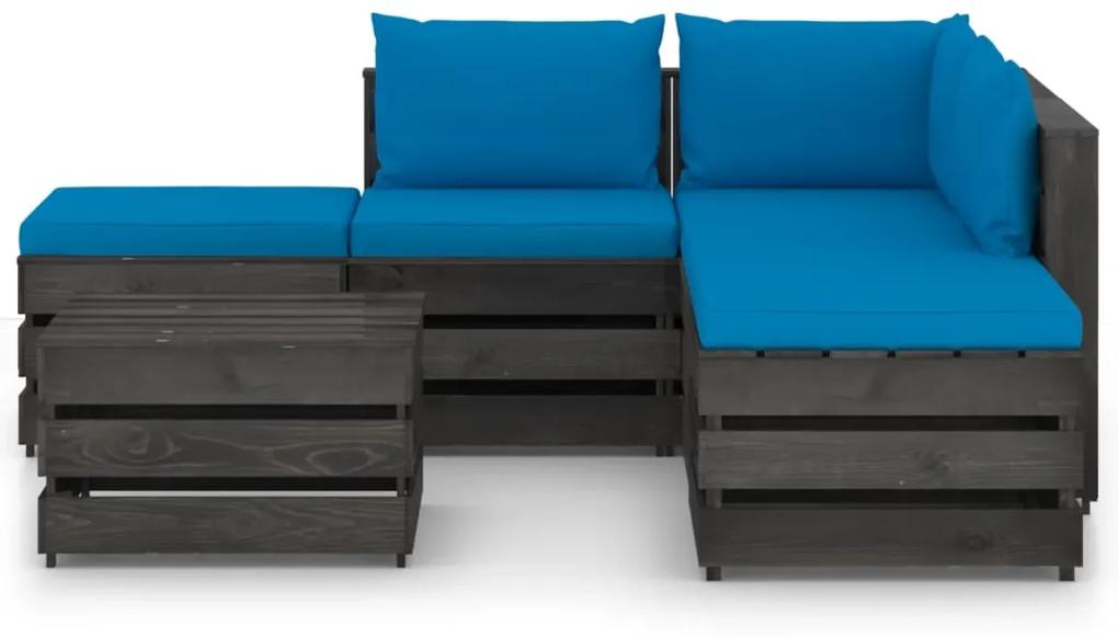 Set mobilier de gradina cu perne, 6 piese, gri, lemn tratat Albastru deschis si gri, 6