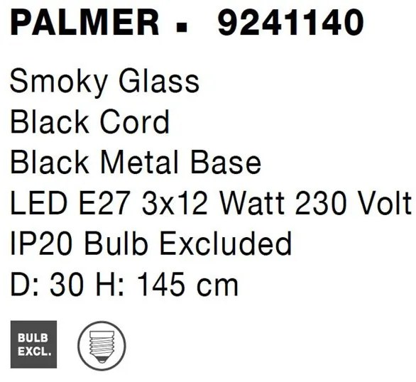Lustra cu 3 pendule modern PALMER fumuriu