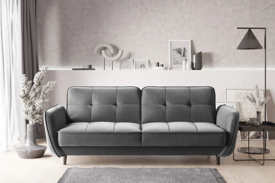 Canapea tapitata, extensibila, cu spatiu pentru depozitare, 220x83x90 cm, Bellis 03, Eltap (Culoare: Verde lucios / Nube 35)