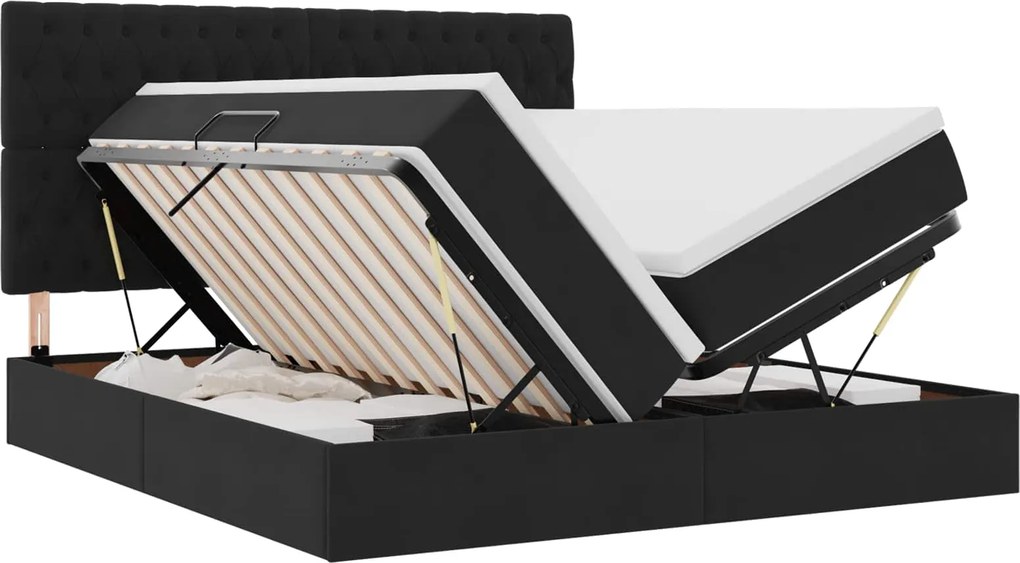vidaXL Pat cu storage cu saltea Negru 200 x 200 cm Catifea