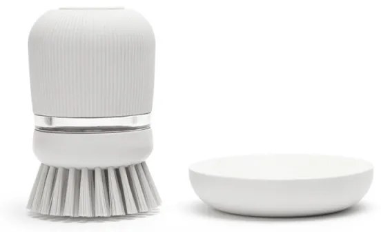 Dozator detergent de vase cu perie Brabantia Sinkside 1003318, 100 ml, Peri din poliester, Suport, Gri deschis