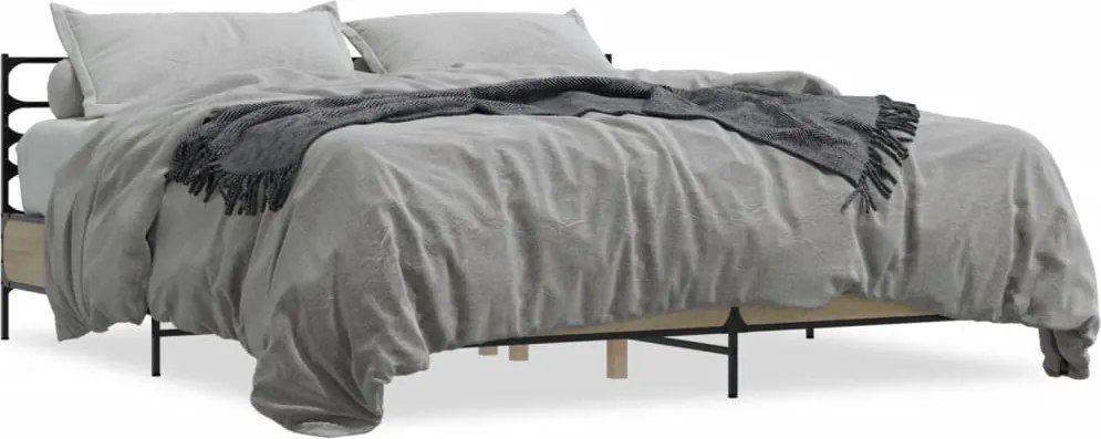 vidaXL Cadru de pat, stejar sonoma, 200x200cm, lemn prelucrat și metal