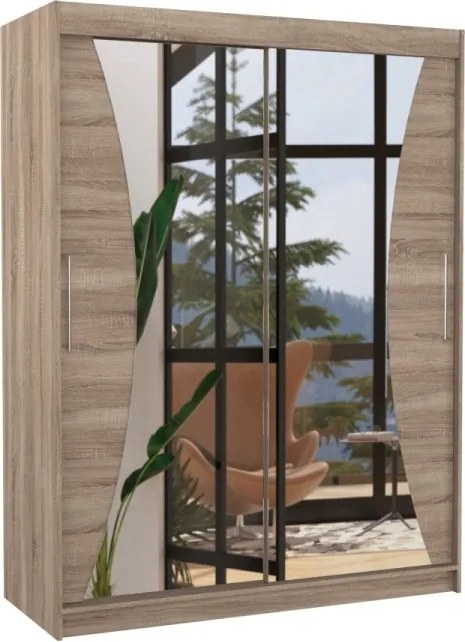 Dulap cu usi glisante si oglinda 150x200 cm, Max, ADRK Furniture (Culoare: Trufă)