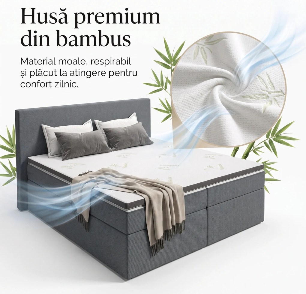 Topper ortopedic saltea spuma memorie gel cooling, husa bambus, Alb