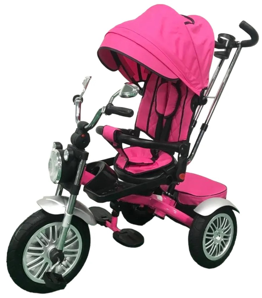 Tricicleta cu scaun rotativ, pozitie de somn, pliabila, far luminos, muzica, roz, BTR06