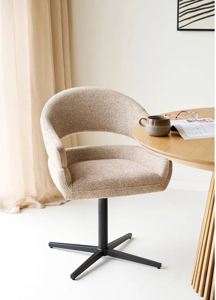 Scaun de living bej cu cotiere tapițat Dover – House Nordic