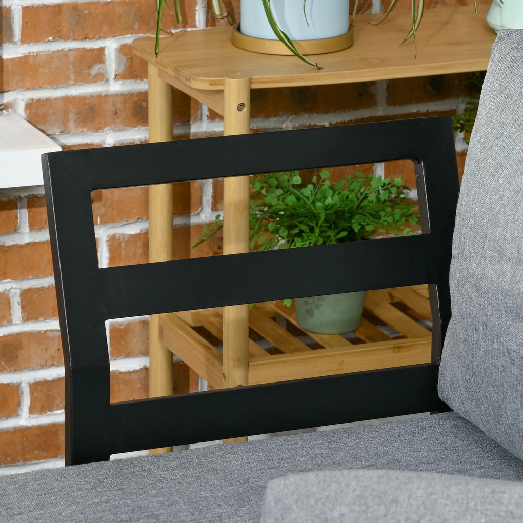 Outsunny Set de Mobilier de Grădină pentru 3 Persoane cu Perne de Ședere, Cadru din Aluminiu, Aspect de Lemn, Gri închis+Natur | Aosom Romania