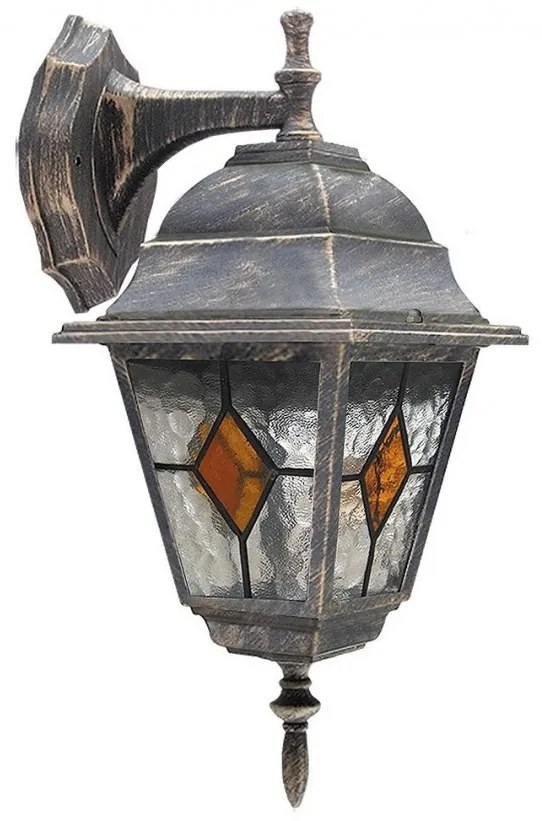 Aplica de perete exterior IP43, down light, auriu antic, sticla Tiffany, Monaco 8181 RX