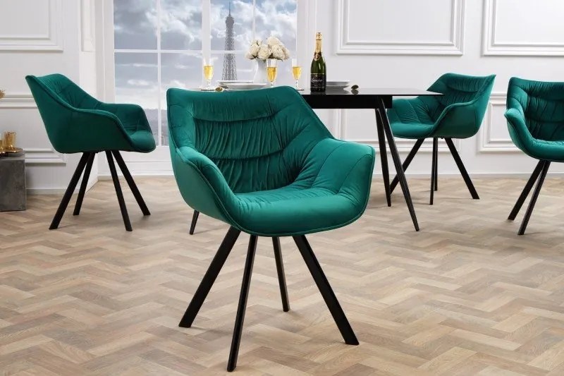 Scaun design retro Dutch Comfort, catifea verde smarald