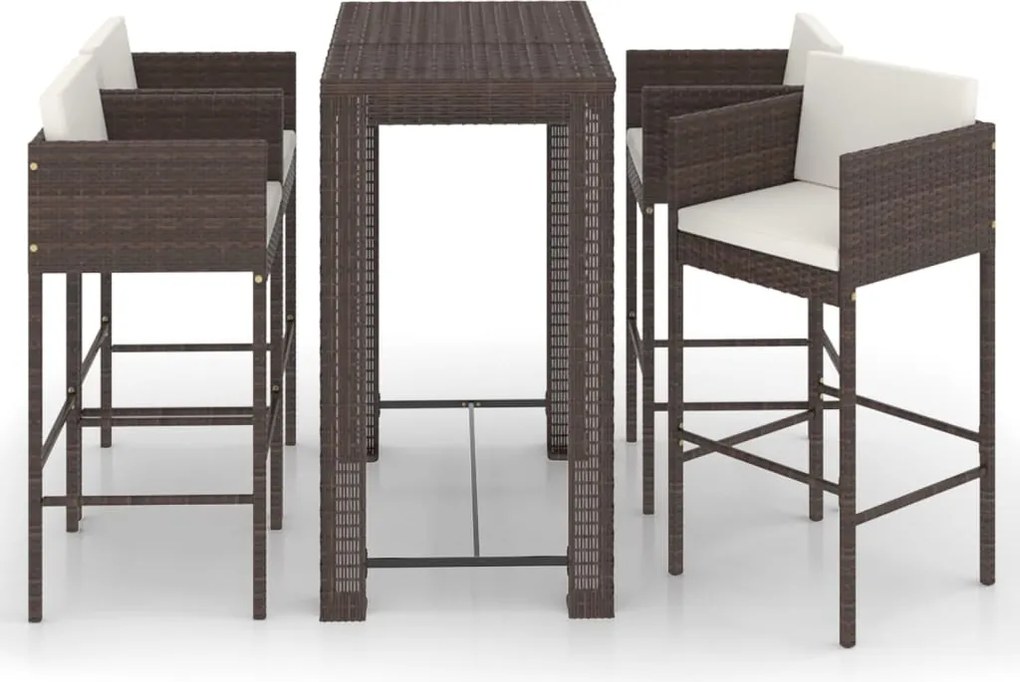 vidaXL Set mobilier bar de grădină cu perne, 5 piese, maro, poliratan