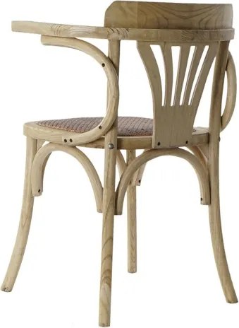 Scaun cu brațe dining din lemn masiv de ulm cu șezut împletit din rattan, 57×46×78 cm, „Brasserie"