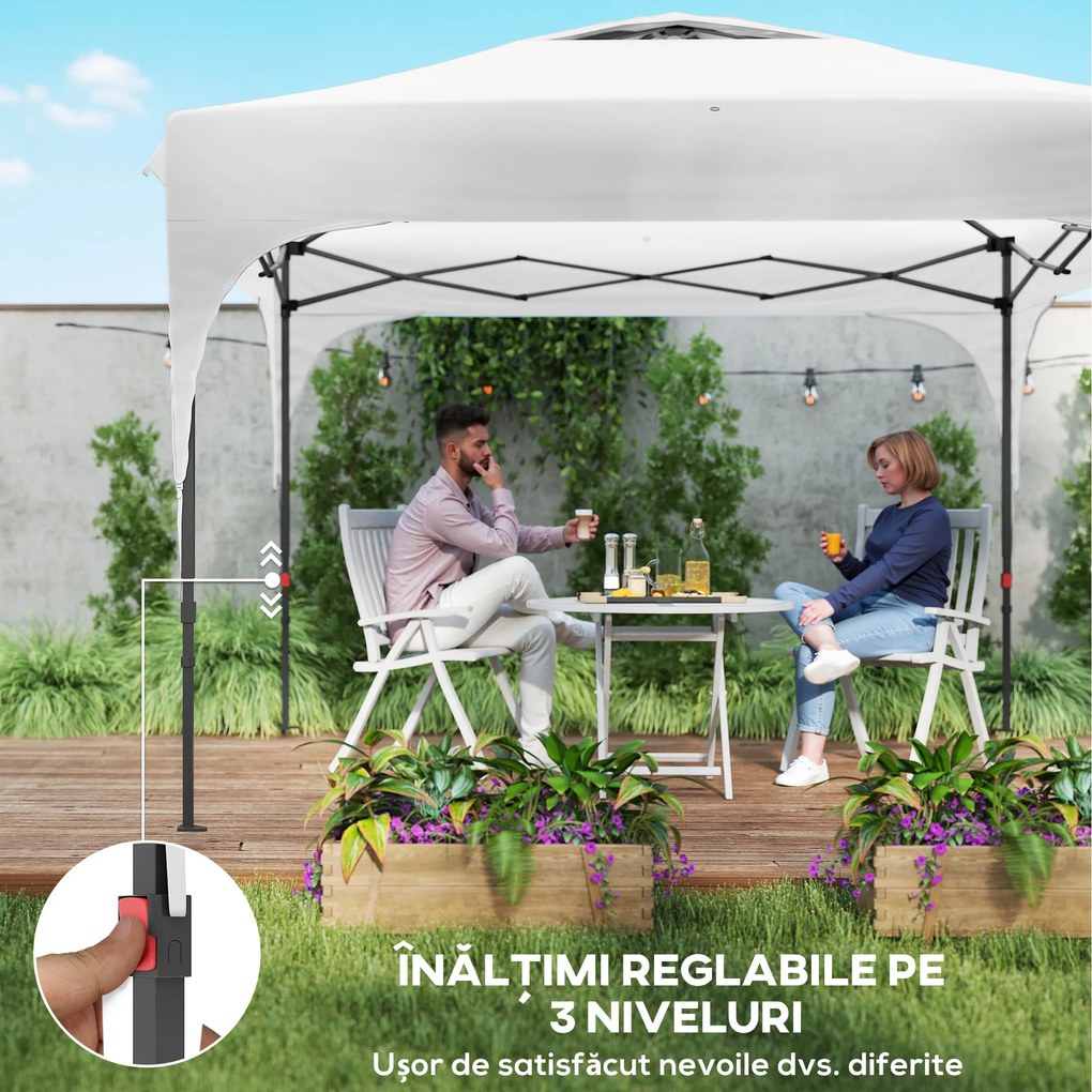 Outsunny Foișor de Grădină Pliabil 3x3 m cu Înălțime Reglabilă, din Poliester și Oțel, Alb | Aosom Romania