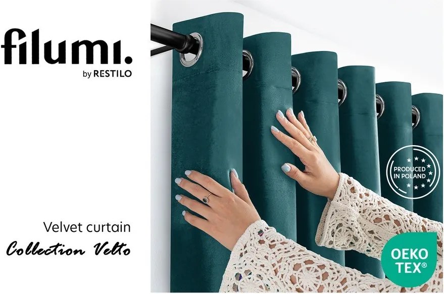 Draperie în culoarea petrolului dimout (semi-opacă) din catifea 200x270 cm Velto – Filumi