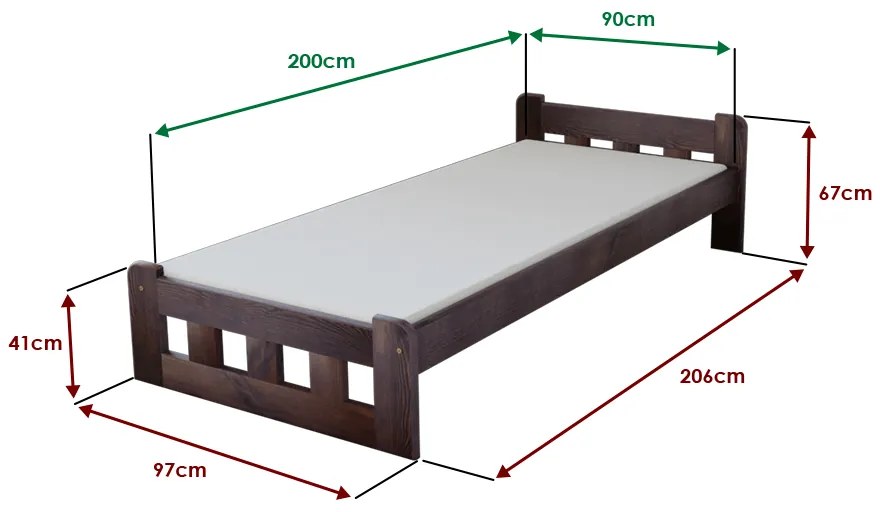 Pat de o persoana inalt Naomi 90x200 cm, nuc Saltele: Cu saltele Coco Maxi 20 cm, Somiera pat: Cu lamele curbate