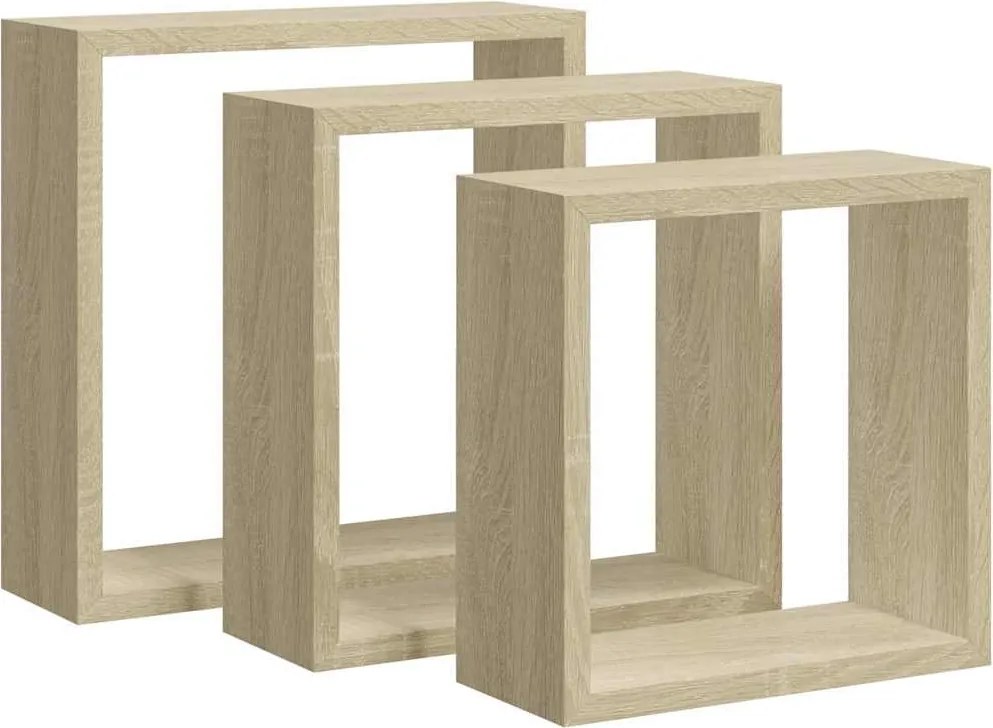 vidaXL Rafturi de perete cub, 3 buc., stejar sonoma