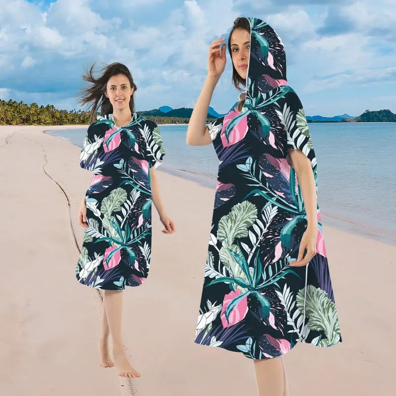 Poncho prosop de plaja NIGHT BLOSSOM negru 80x145 cm