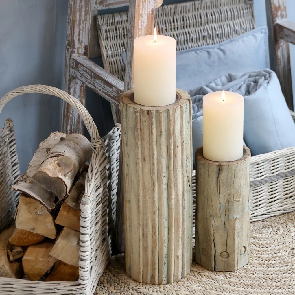Suport pentru lumanare, din lemn reciclat, H30cm, Grimaud,