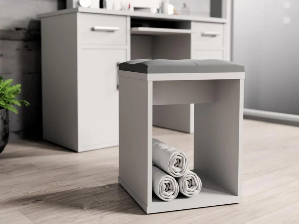 SEA533 - Set Masa toaleta, 110 cm, cu manere tip Cristal, masuta cosmetica machiaj, vanity cu sau fara scaun, oglinda cu LED-uri - Alb