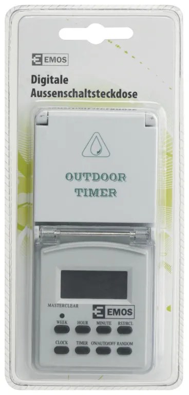 Priza programabila digitala pentru exterior, protectie IP44, 16A, alba, Emos
