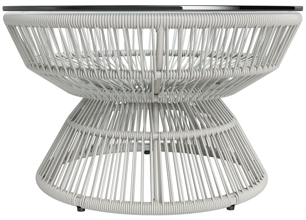 Outsunny Masă de cafea de grădină rotundă, masă auxiliară din rattan și blat de sticlă temperată Ø 60 x 37H cm | Aosom Romania
