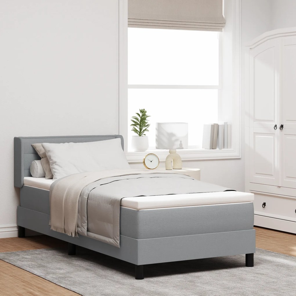 vidaXL Pat box spring cu saltea gri deschis, 90 x 200 cm, din textil