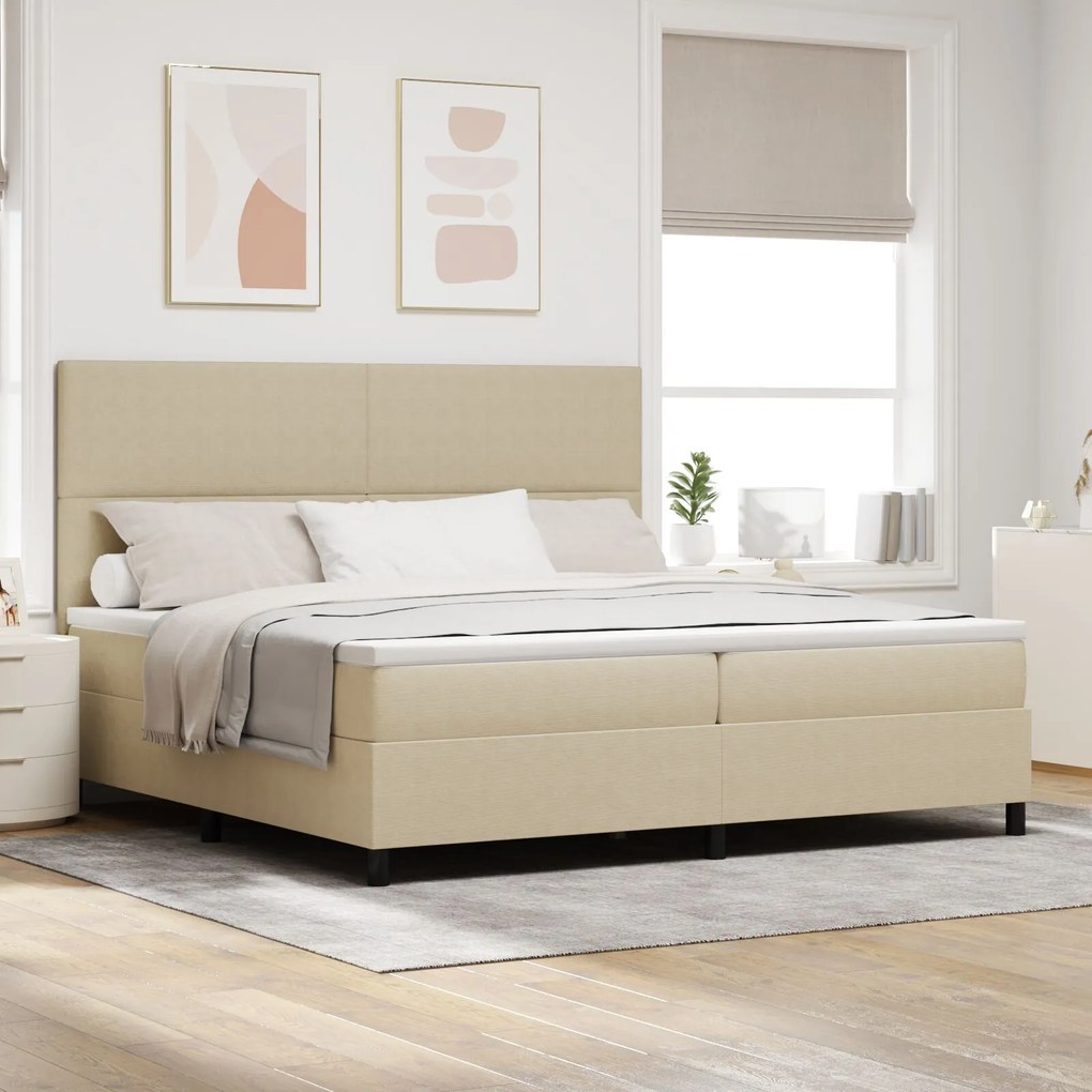 vidaXL Pat cu arcuri cu saltea Bej Deschis 200x200 cm Țesătură de corduroy
