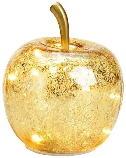 Decoratiune mar luminos din sticla cu LED, Gold Apple 12 cm