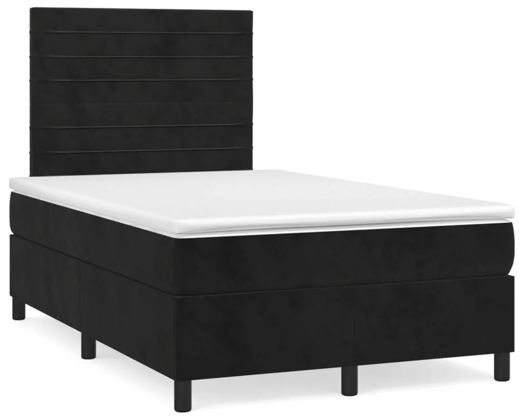 vidaXL Pat cu arcuri, saltea și LED, negru, 120x190 cm, catifea