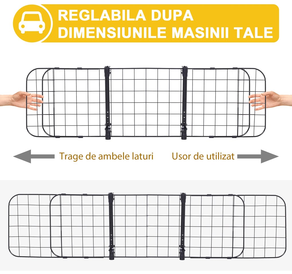 PawHut Bariera Separator de Protectie Masina pentru Caini Reglabila 91-145x30cm