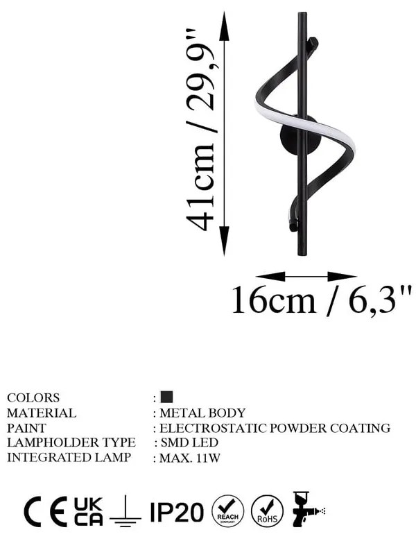 Aplică de perete neagră LED ø 7 cm Likma – Opviq lights
