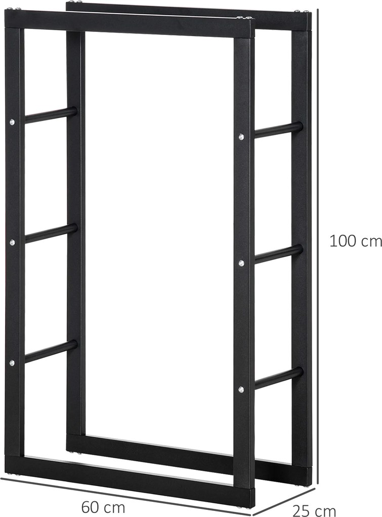 HOMCOM Suport Lemne pentru Interior și Exterior din Țevi de Fier, Capacitate 100 kg, 60x25x100 cm | Aosom Romania