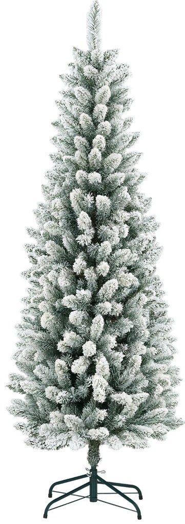 HOMCOM Pom de Crăciun Artificial Acoperit cu Zăpadă, Pom de Crăciun Îngust cu Bază Pliabilă, Ø65x180 cm, Verde | Aosom Romania